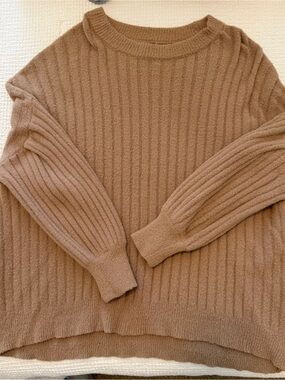 aerie Ribbed Crewneck Sweater - Camel Brown